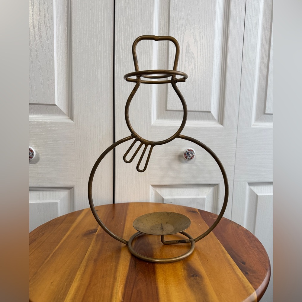 Vintage metal gold tone snowman candle holder